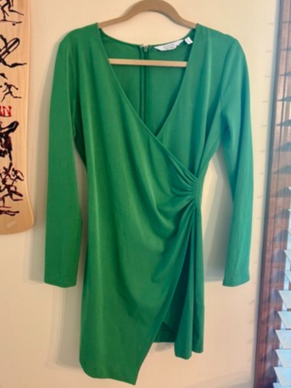 & Other Stories Los Angeles Atelier Green Asymmetric Ruched Wrap Mini Dress